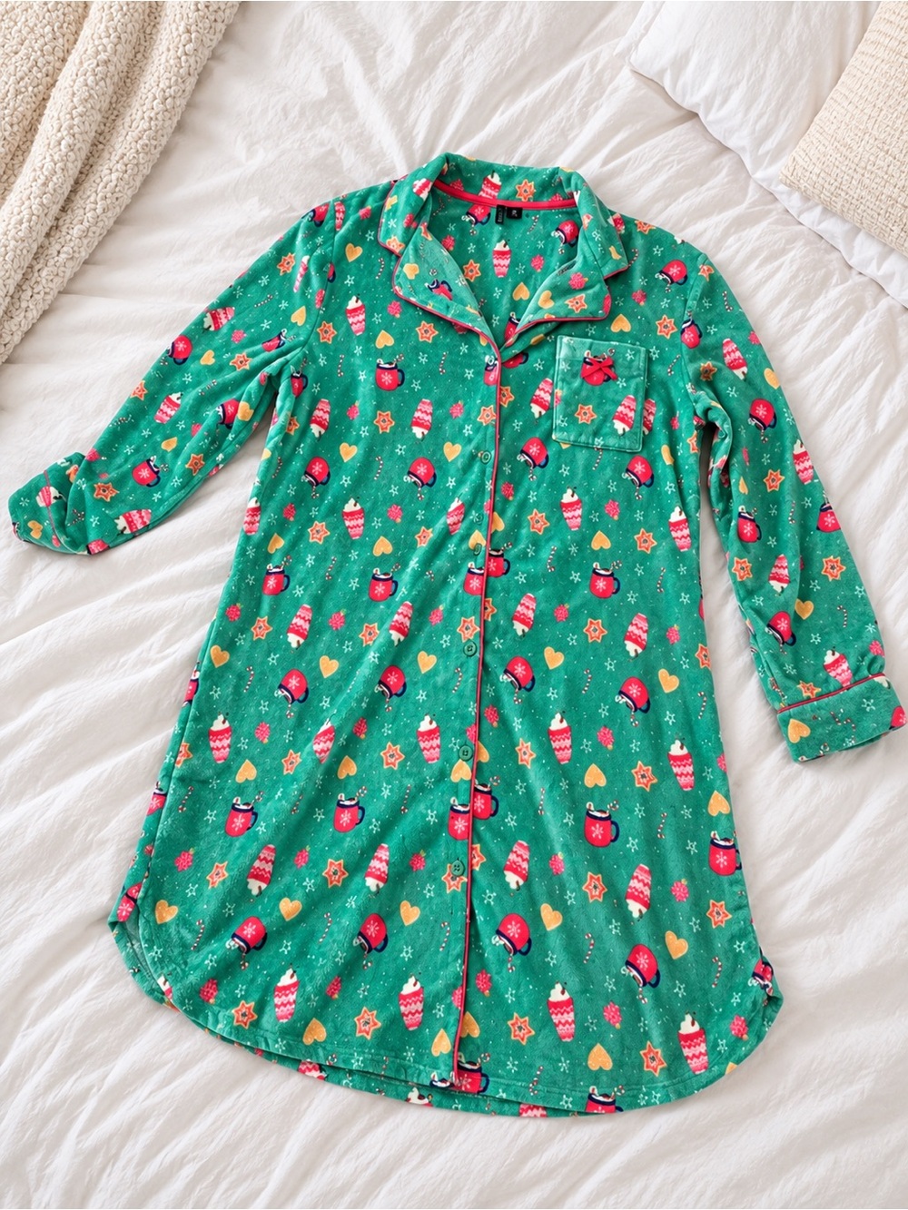 Kensie Christmas Holiday Fleece Nightgown Pajama Dress – Size L – NWT